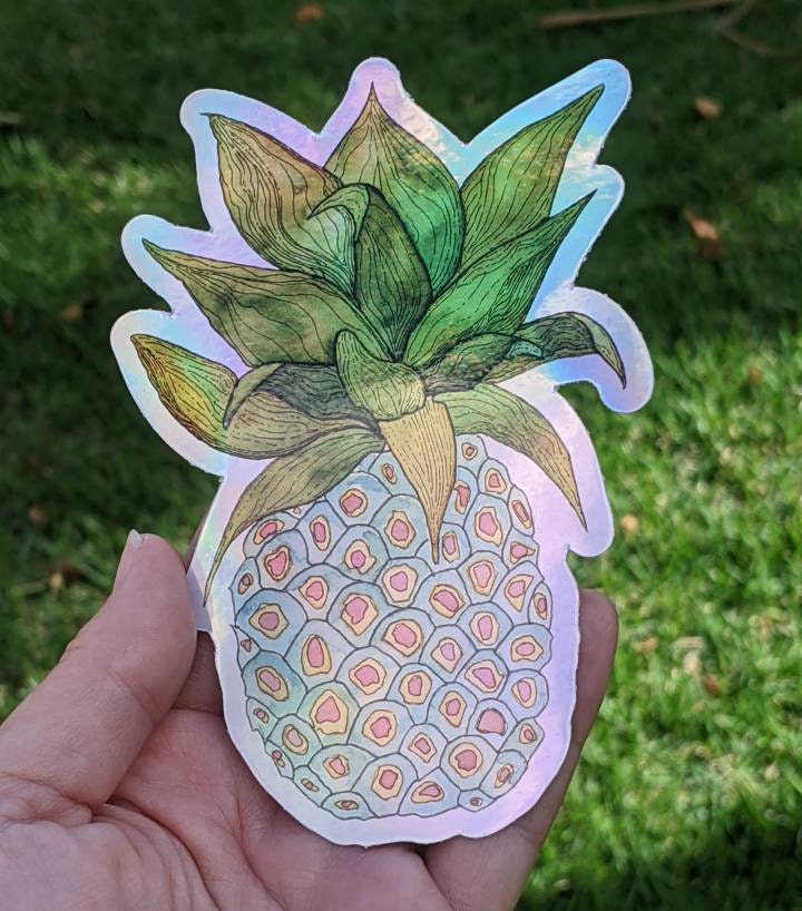 Holographic Hawaiian Pineapple Sticker - Pineapple Decal - Pineapple Laptop Sticker - Pineapple Clear Sticker - Pineapple Bumper Sticker