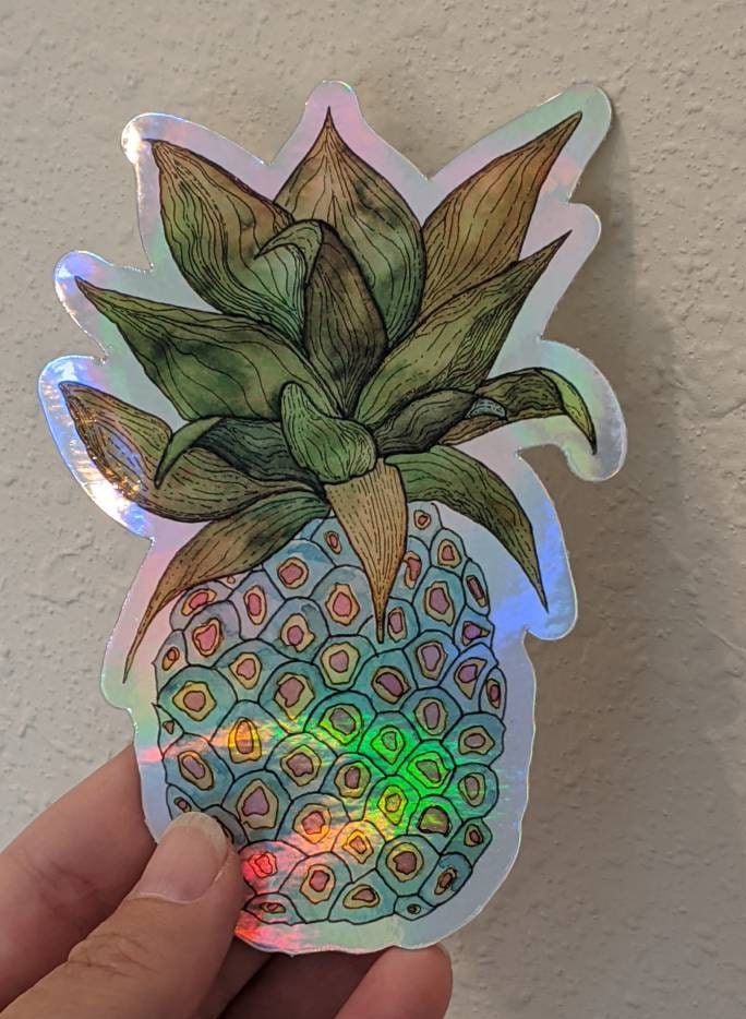 Holographic Hawaiian Pineapple Sticker - Pineapple Decal - Pineapple Laptop Sticker - Pineapple Clear Sticker - Pineapple Bumper Sticker