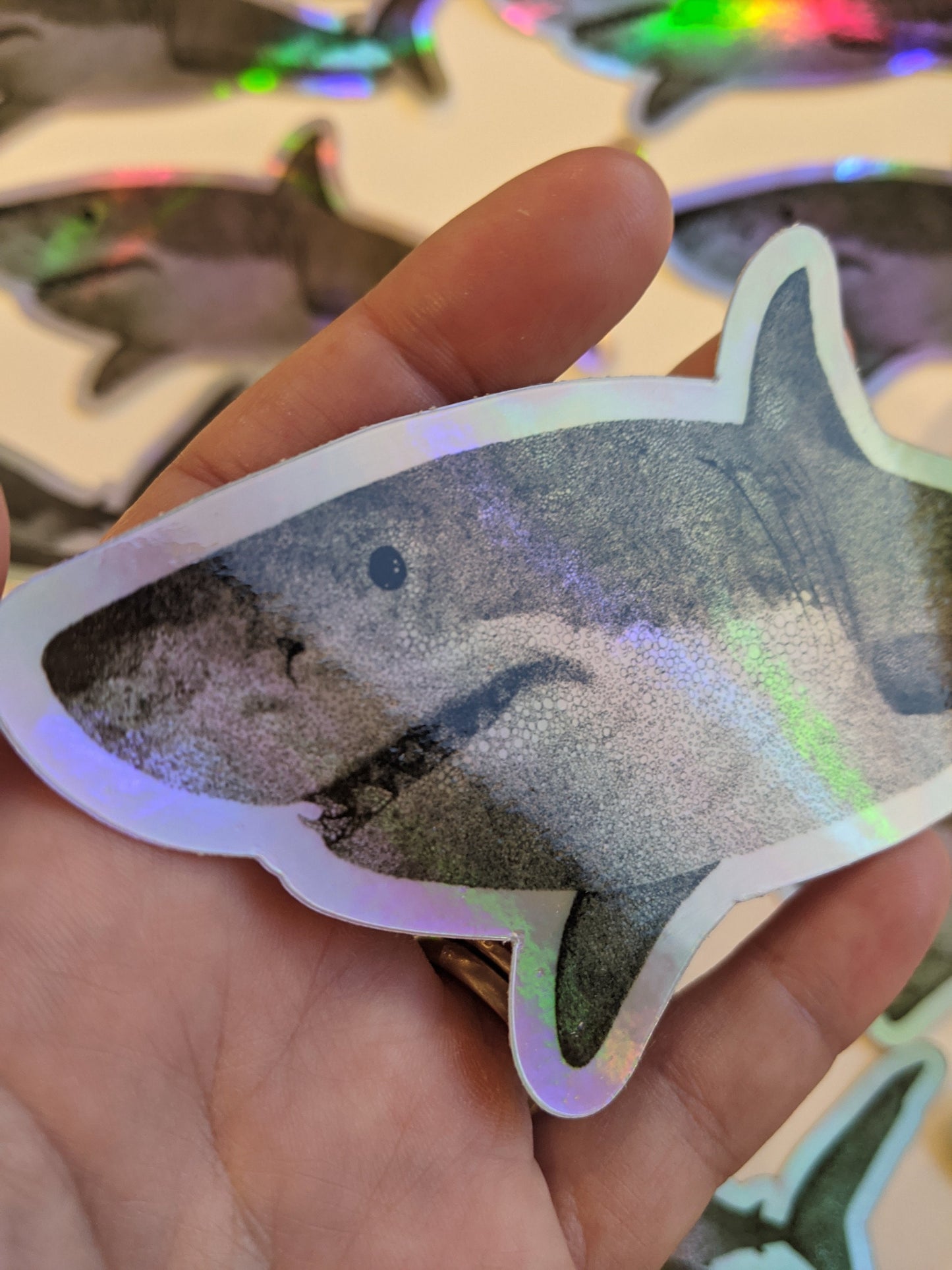 Holographic Great White Shark Sticker - Great White Shark Decal - Great White Shark Laptop Sticker -  Shark Bumper Sticker - Shark Sticker