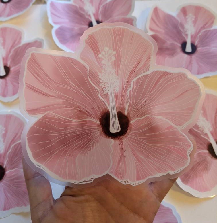 Hibiscus Sticker - Hibiscus Decal - Hibiscus Laptop Sticker - Tropical Flower Bumper Sticker -  Artist Sticker - Hawaii Sticker